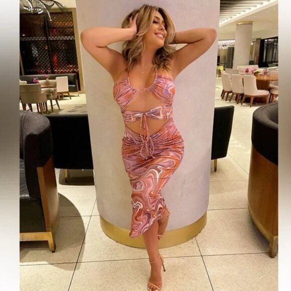 NWT House of CB Kasia Swirl Purple Pink Cut Out Sexy Midi Dress Size Small - Picture 9 of 16